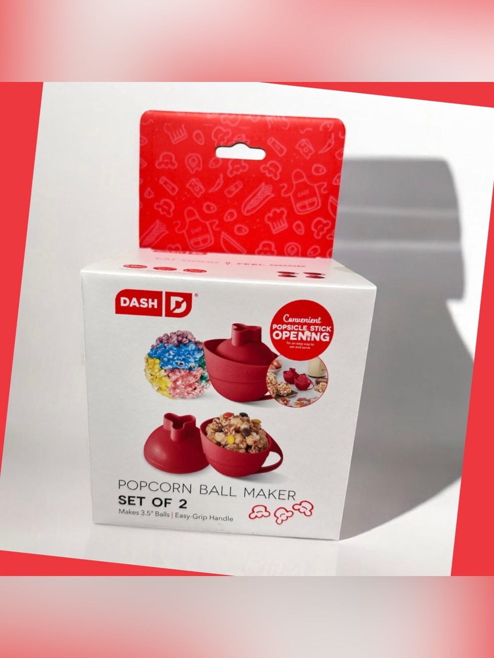 DASH Popcorn Ball Maker - RED - Set of 2 / Easy Grip Handle / Brand New In Box